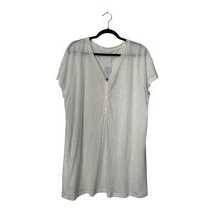 J Jill Love Linen Top XL White Henley Short Sleeve Pleated Lagenlook Minimalist